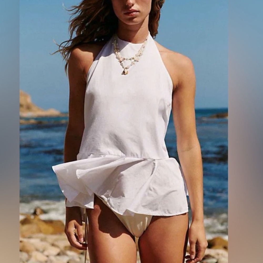Free People White Halter Peplum Tank Top